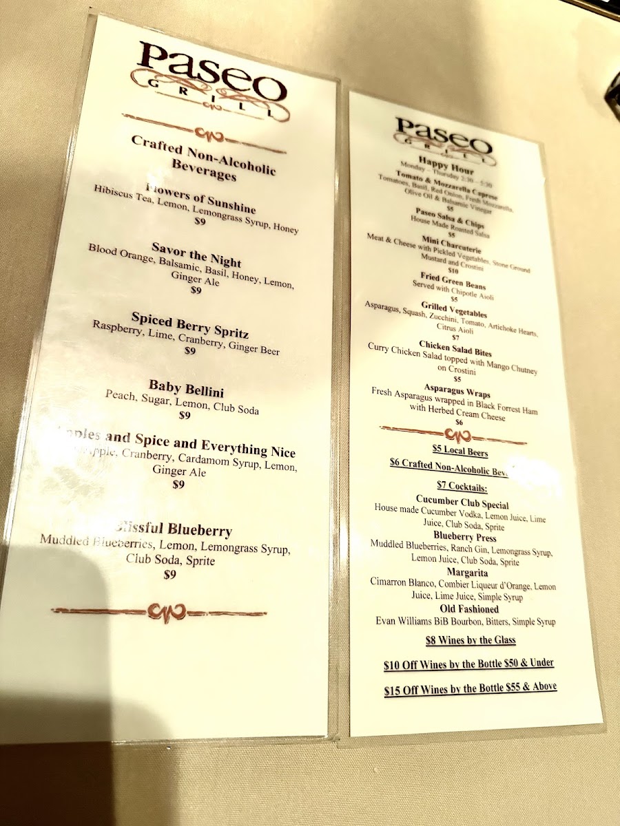 Menu - Paseo Grill photo 1