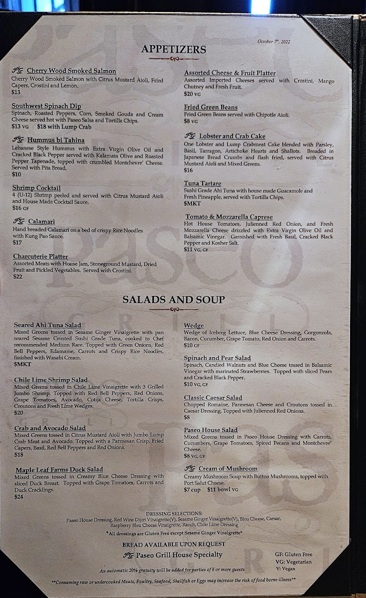 Menu - Paseo Grill photo 2