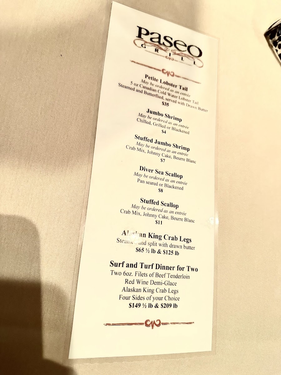 Menu - Paseo Grill photo 4