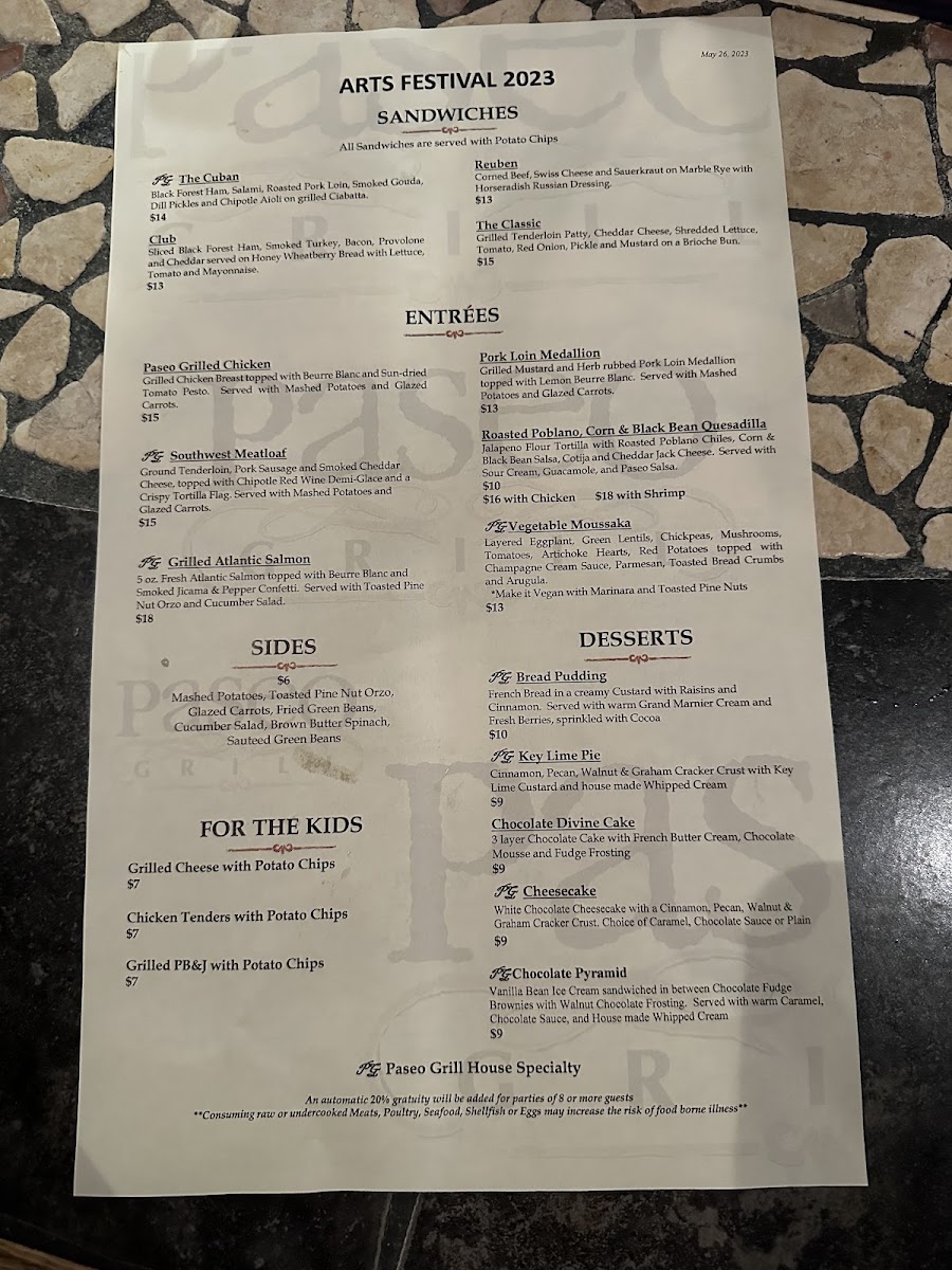 Menu - Paseo Grill photo 5