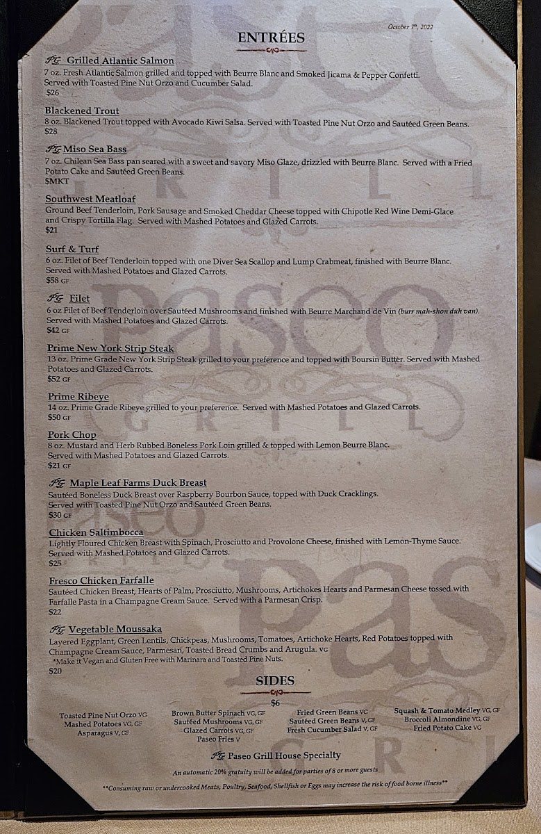 Menu - Paseo Grill photo 6