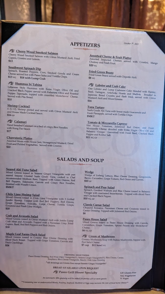 Menu - Paseo Grill photo 8