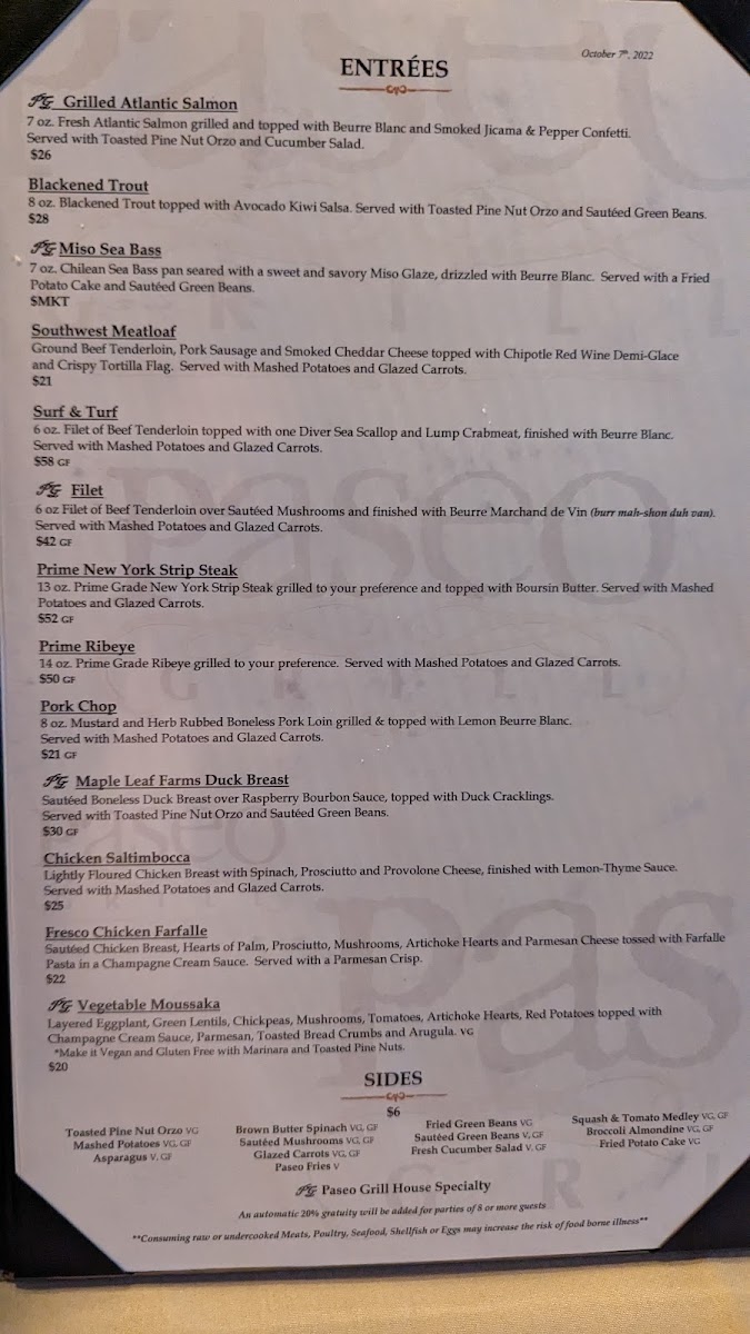 Menu - Paseo Grill photo 9